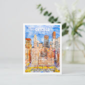 Chicago Illinois Famous Travel Waterverf Sketch Briefkaart (Staand voorkant)