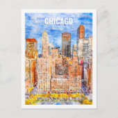 Chicago Illinois Famous Travel Waterverf Sketch Briefkaart (Voorkant)