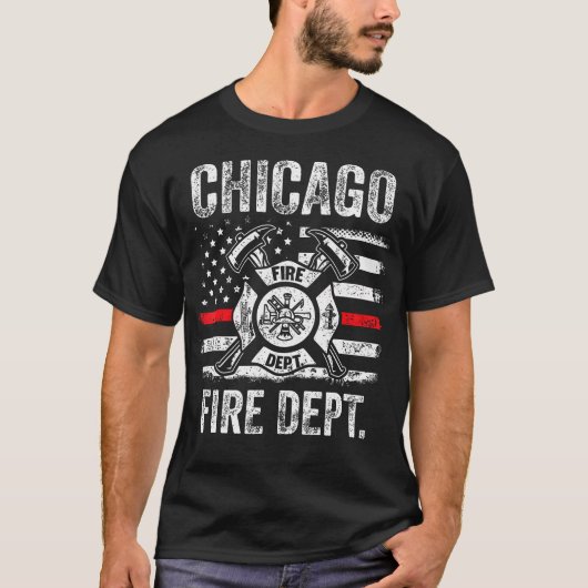 Chicago Illinois Fire Department Thin Red Line Fir T-shirt (Voorkant)