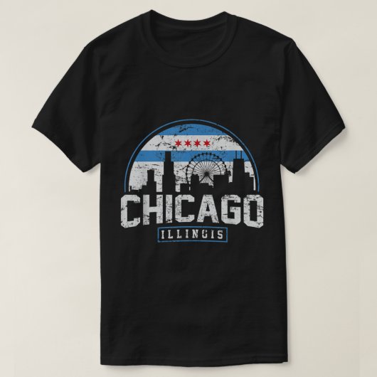 Chicago Illinois Flag Tees Vintage Skyline Shirt M (Design voorkant)