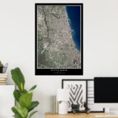 Chicago Illinois from Space Satellite Map Poster (Thuiskantoor)