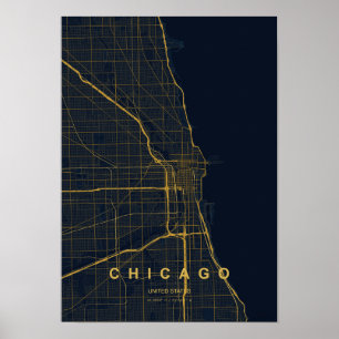 Chicago Illinois gestileerde kaartprint Modern h Poster
