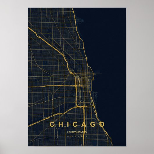 Chicago Illinois gestileerde kaartprint | Modern h Poster (Voorkant)