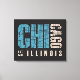 Chicago, Illinois Grafische kaart Canvas Afdruk