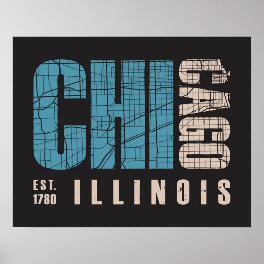 Chicago, Illinois | Grafische kaart Poster (Voorkant)