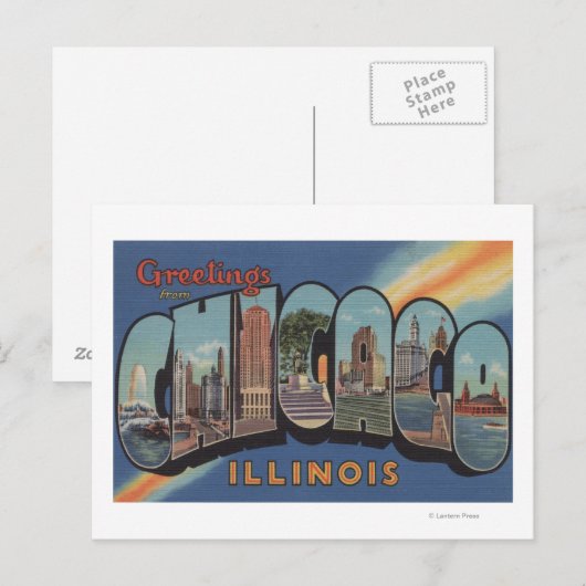 Chicago, Illinois - Grote Letter-scènes Briefkaart (Voorkant / Achterkant)