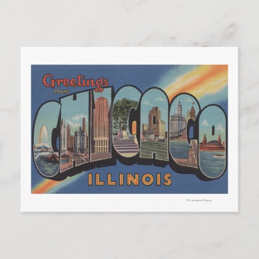 Chicago, Illinois - Grote Letter-scènes Briefkaart (Voorkant)