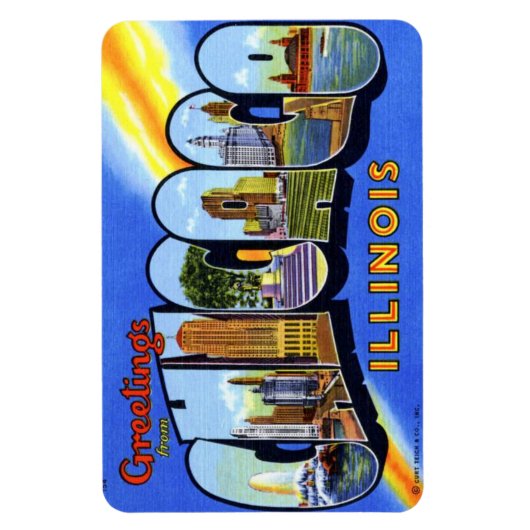 Chicago Illinois IL grote letter Briefkaart magnee Magneet (Verticaal)