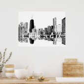 Chicago, Illinois in zwart-wit Poster (Keuken)