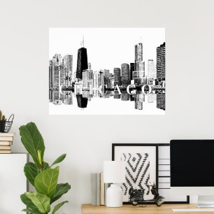Chicago, Illinois in zwart-wit Poster