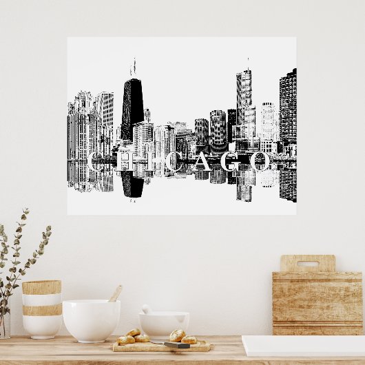 Chicago, Illinois in zwart-wit Poster (Keuken)
