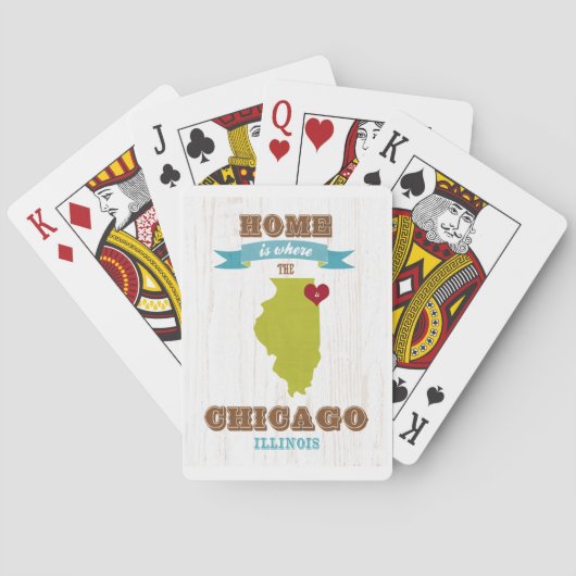 Chicago, Illinois Map - Home is waar het hart is Pokerkaarten (Achterkant)