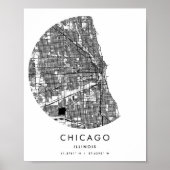 Chicago Illinois Minimal Modern Circle Street Map Poster (Voorkant)