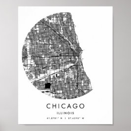 Chicago Illinois Minimal Modern Circle Street Map Poster