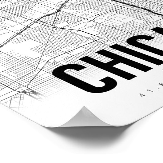 Chicago Illinois Minimalist Map Art Poster (Hoek)