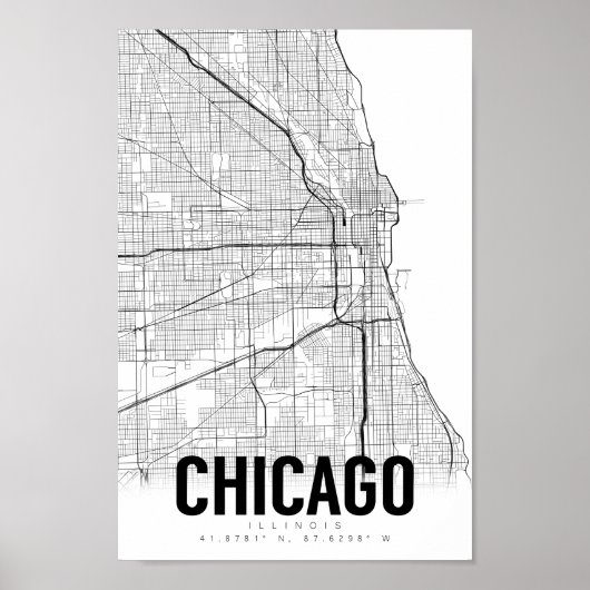 Chicago Illinois Minimalist Map Art Poster (Voorkant)