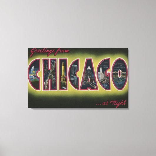 Chicago, Illinois (nachttijd) Canvas Afdruk (Voorkant)