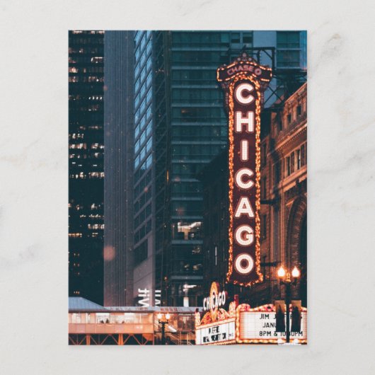 Chicago Illinois Neon Sign 's nachts Briefkaart (Voorkant)