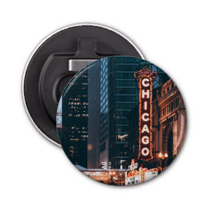 Chicago Illinois Neon Sign 's nachts Button Flesopener