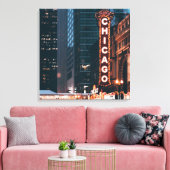 Chicago Illinois Neon Sign 's nachts Canvas Afdruk (Insitu (Woonkamer))