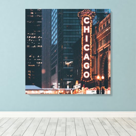 Chicago Illinois Neon Sign 's nachts Canvas Afdruk (Insitu (Houten vloer))