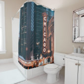 Chicago Illinois Neon Sign 's nachts Douchegordijn (In situ)