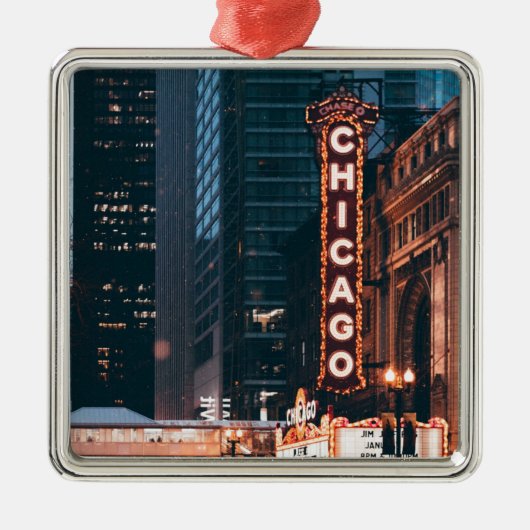 Chicago Illinois Neon Sign 's nachts Metalen Ornament (Voorkant)