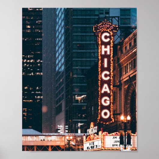 Chicago Illinois Neon Sign 's nachts Poster (Voorkant)