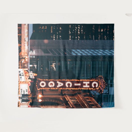 Chicago Illinois Neon Sign 's nachts Wandkleed (Voorkant (horizontaal))