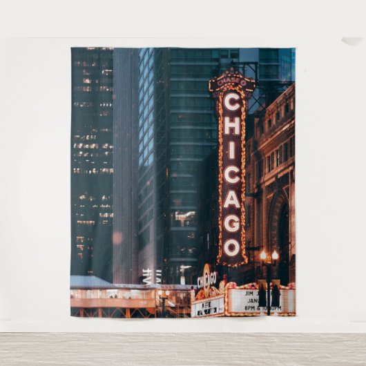 Chicago Illinois Neon Sign 's nachts Wandkleed (Voorkant)