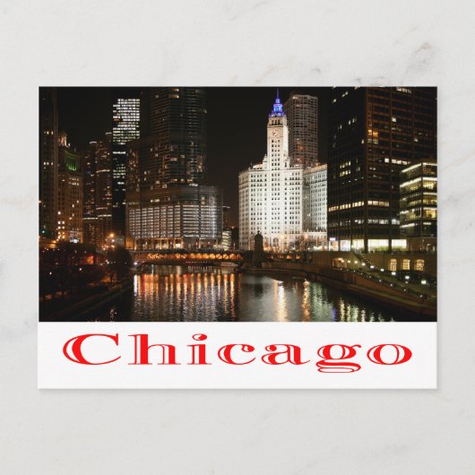 Chicago Illinois Night Skyline Travel Post Card Briefkaart (Voorkant)