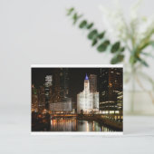 Chicago Illinois Night Skyline Travel Post Card Briefkaart (Staand voorkant)