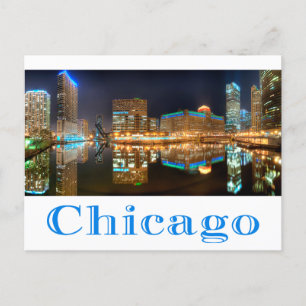 Chicago Illinois Night Skyline Travel Post Card Briefkaart