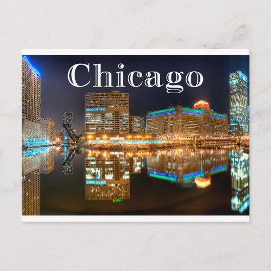 Chicago Illinois Night Skyline Verenigde Staten, V Briefkaart (Voorkant)