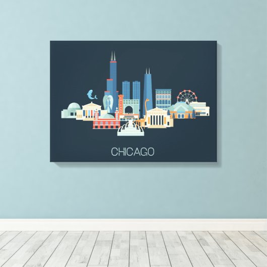 Chicago, Illinois | Ontwerp in blauw Canvas Afdruk (Insitu (Houten vloer))