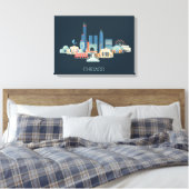 Chicago, Illinois | Ontwerp in blauw Canvas Afdruk (Insitu (Slaapkamer))