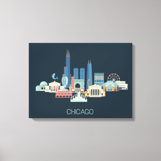 Chicago, Illinois | Ontwerp in blauw Canvas Afdruk (Voorkant)