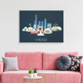 Chicago, Illinois | Ontwerp in blauw Canvas Afdruk (Insitu (Woonkamer))