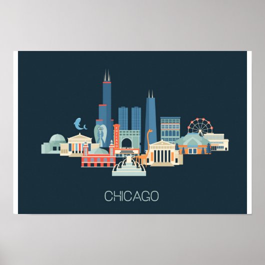 Chicago, Illinois | Ontwerp in blauw Poster (Voorkant)