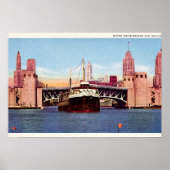 Chicago Illinois Outer Drive Bridge en Skyline Poster (Voorkant)
