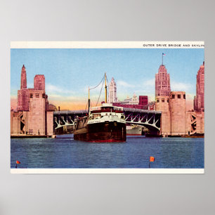Chicago Illinois Outer Drive Bridge en Skyline Poster
