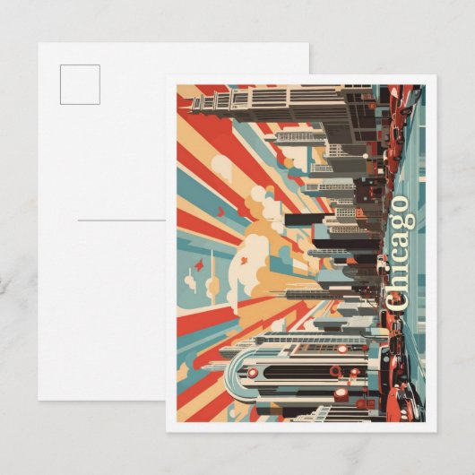 Chicago Illinois Pop Art Travel Illustration Briefkaart (Voorkant / Achterkant)