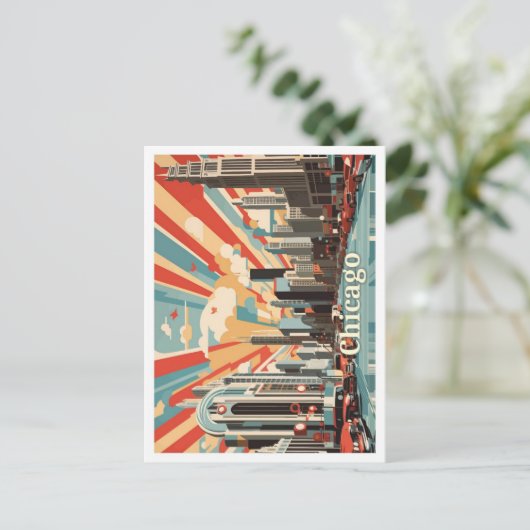 Chicago Illinois Pop Art Travel Illustration Briefkaart (Staand voorkant)