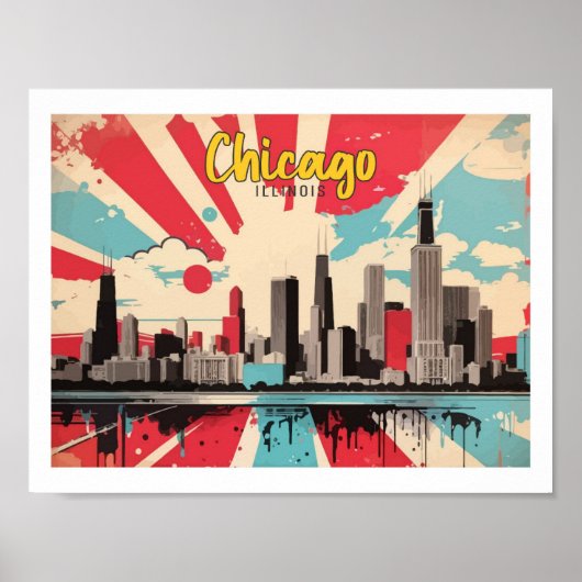 Chicago Illinois Pop Art Travel Illustration Poster (Voorkant)