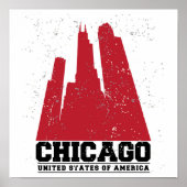 Chicago, Illinois | Red City Skyline Poster (Voorkant)