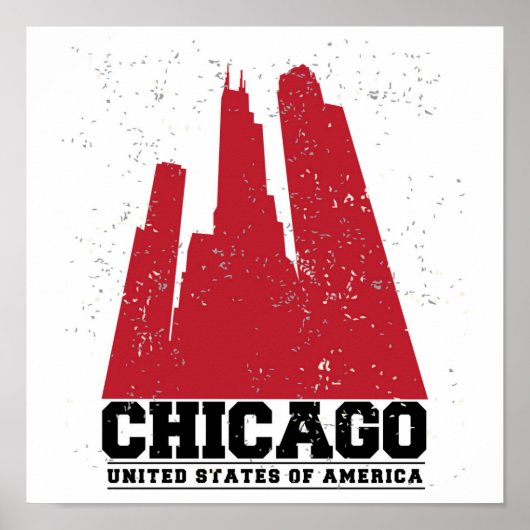 Chicago, Illinois | Red City Skyline Poster (Voorkant)