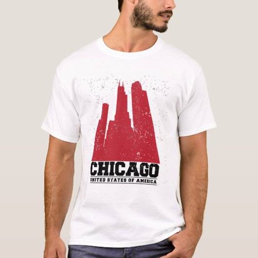 Chicago, Illinois | Red City Skyline T-shirt (Voorkant)