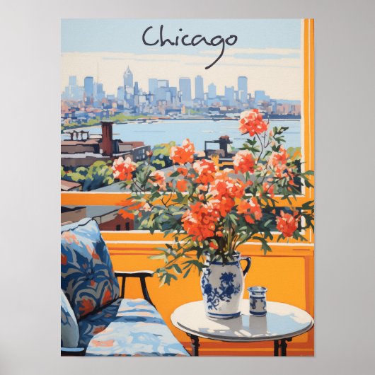Chicago Illinois Reis Stad Schilderen Esthetisch Poster (Voorkant)