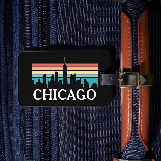 Chicago Illinois  Retro Sunset Skyline Bagagelabel (Voorkant Insitu 4)