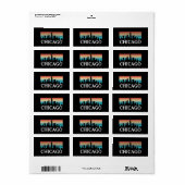 Chicago Illinois  Retro Sunset Skyline Etiket (Full Sheet)